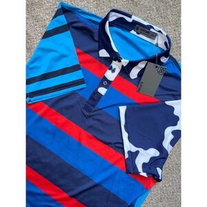 NEW G/FORE Mixed Media Tech Golf Polo Shirt Striped Camo Mens Medium‎ BPRNT